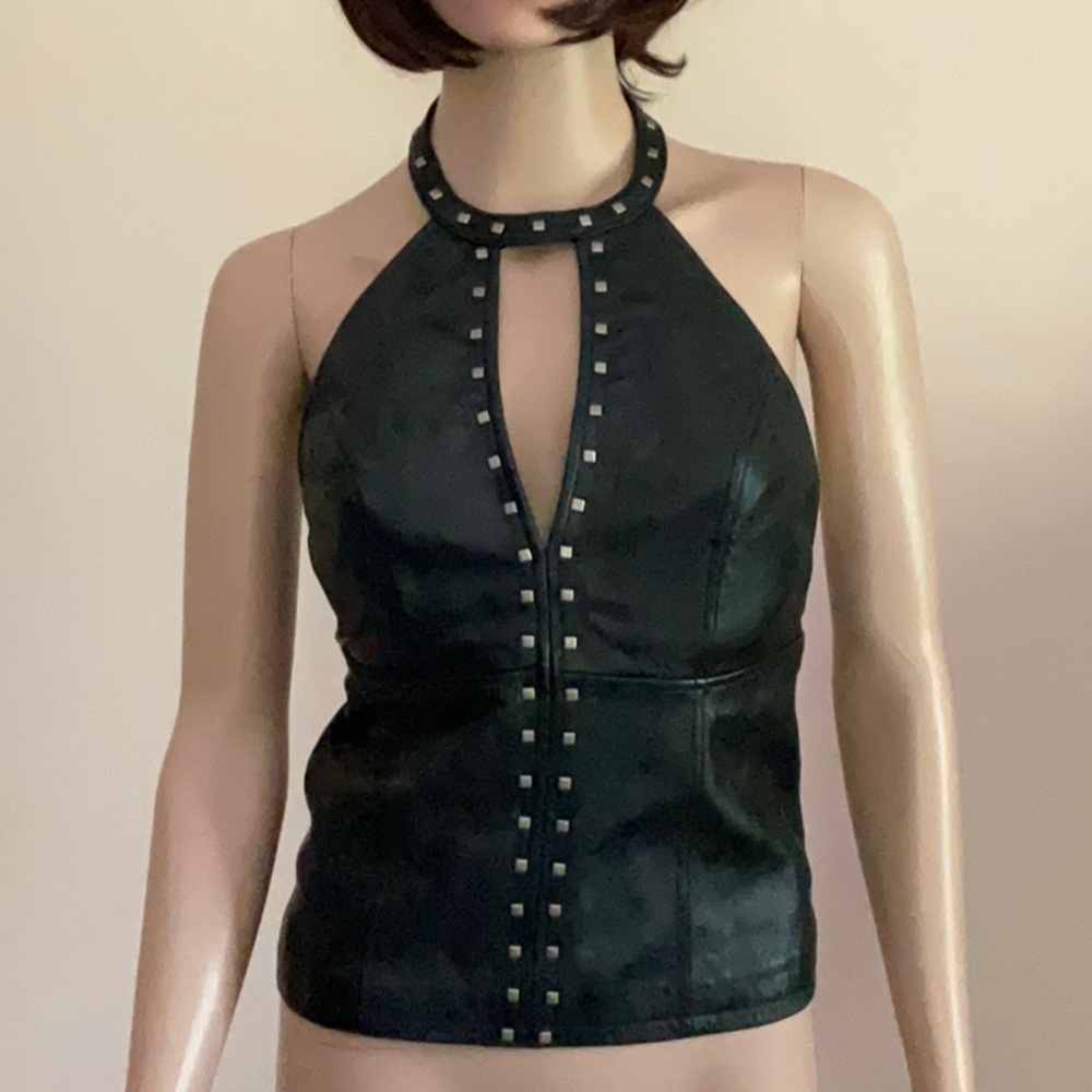 Harley Davidson Leather Halter Top Studded